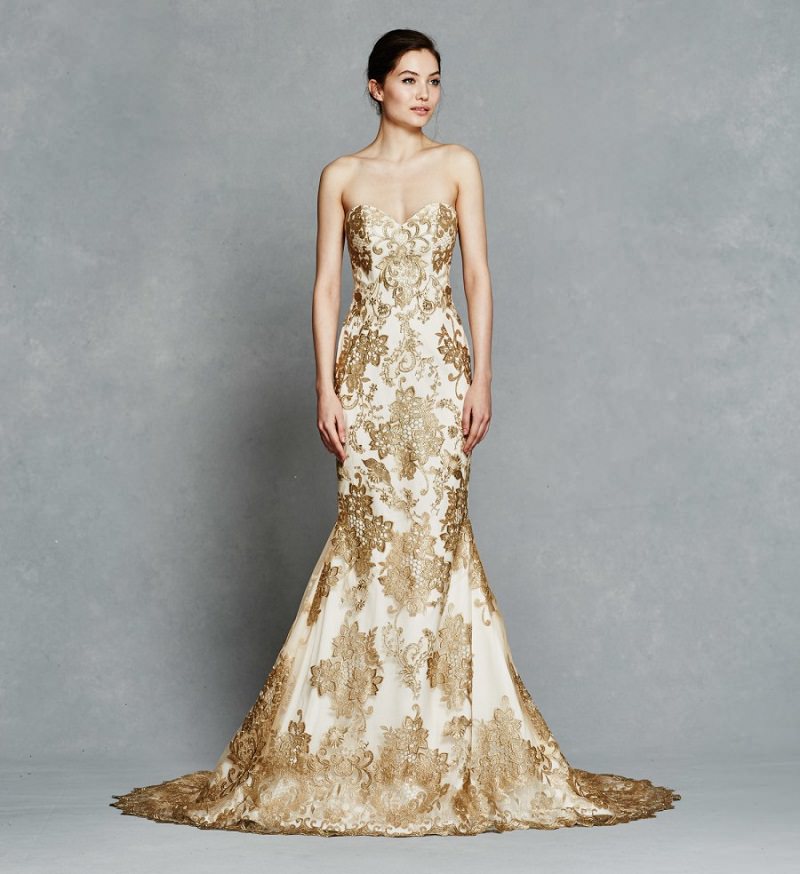vestido de noiva dourado e branco