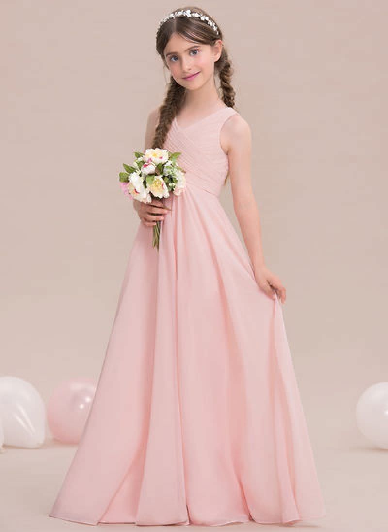 vestido de dama de honra rosa claro